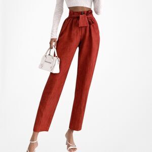 Mango Orange High Waisted Paperbag Waist Tie Cropped Capri Pants Size XS/S